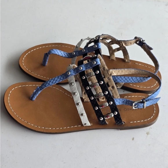 Antonio Melani Sandals Women 9M Mixed Print Buckle Studded Leather Excellent - Picture 7 of 14